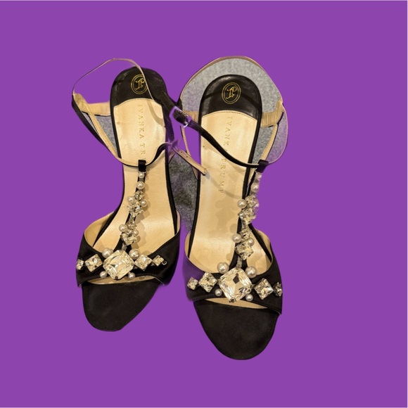 Ivanka Trump Shoes - IVANKA TRUMP ALLUVIA Women Black Satin Sandals with Pearls & Crystals Host pick